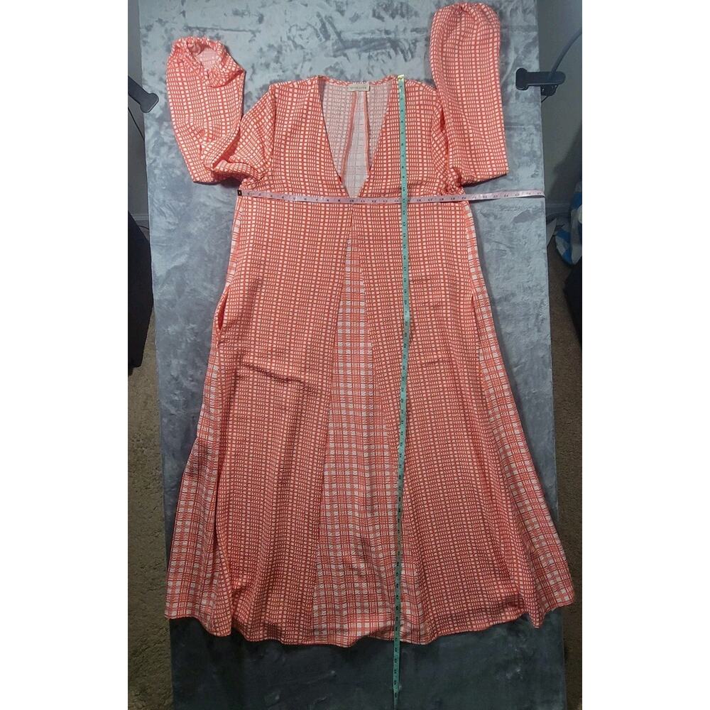 Stine Goya M Leila Maxi Dress V Neck Plaid Long Sleeve Orange - Picture 5 of 15